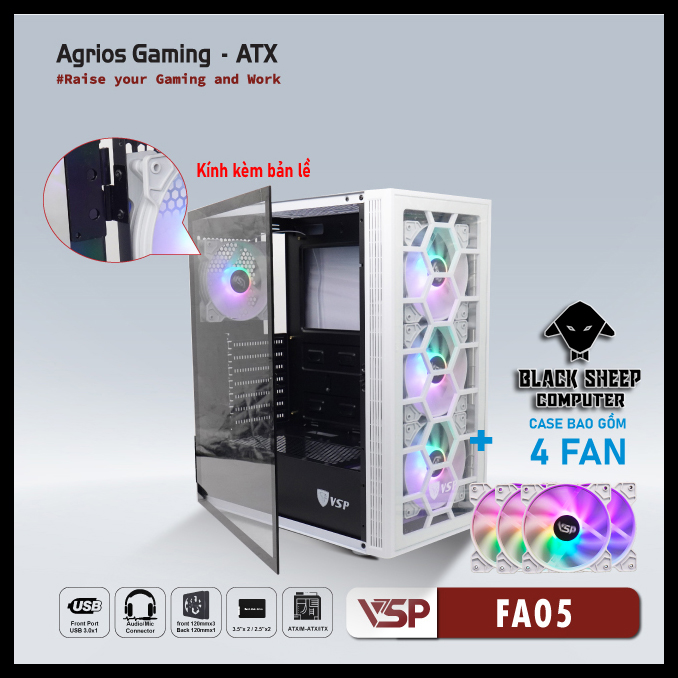 Vỏ Case VSP FA05 WHITE (SẴN 4FAN LED)