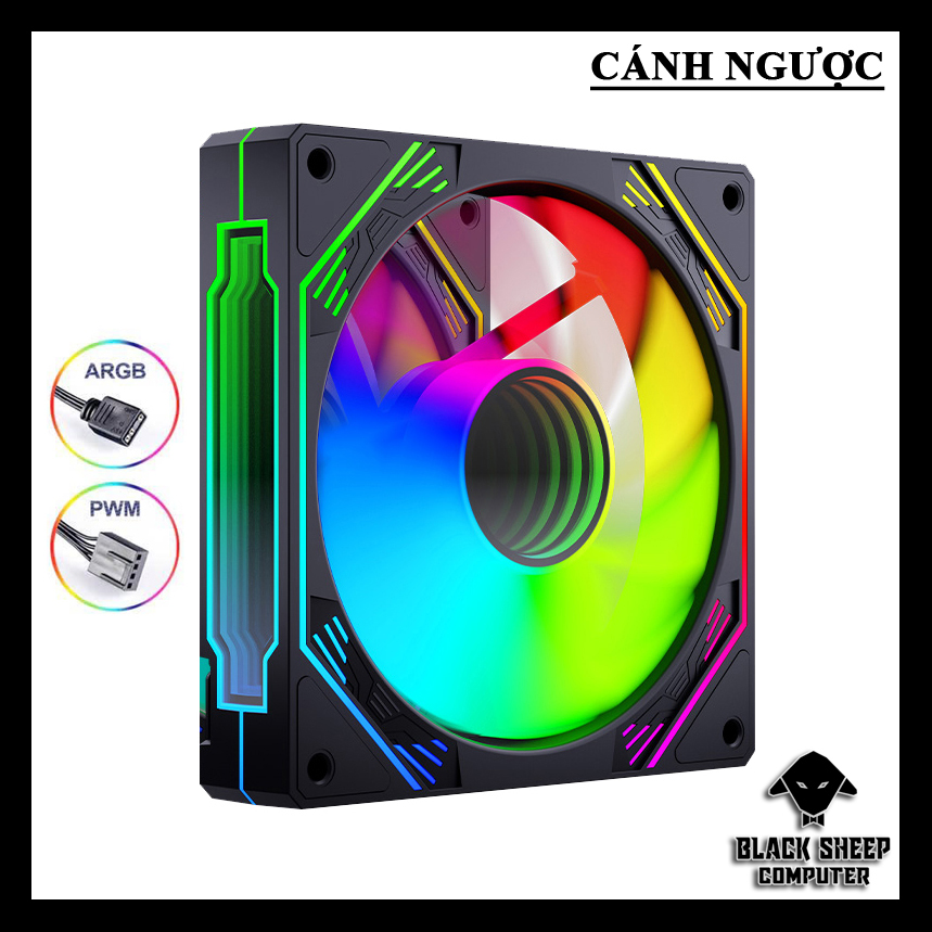 Quạt Fan MAGIC F120 ARGB BLACK NGƯỢC - SYNC MAIN 3PIN 5V Kèm 4 Ốc ( Không gắn nguồn hoặc cần Hub 3Pin 5v )