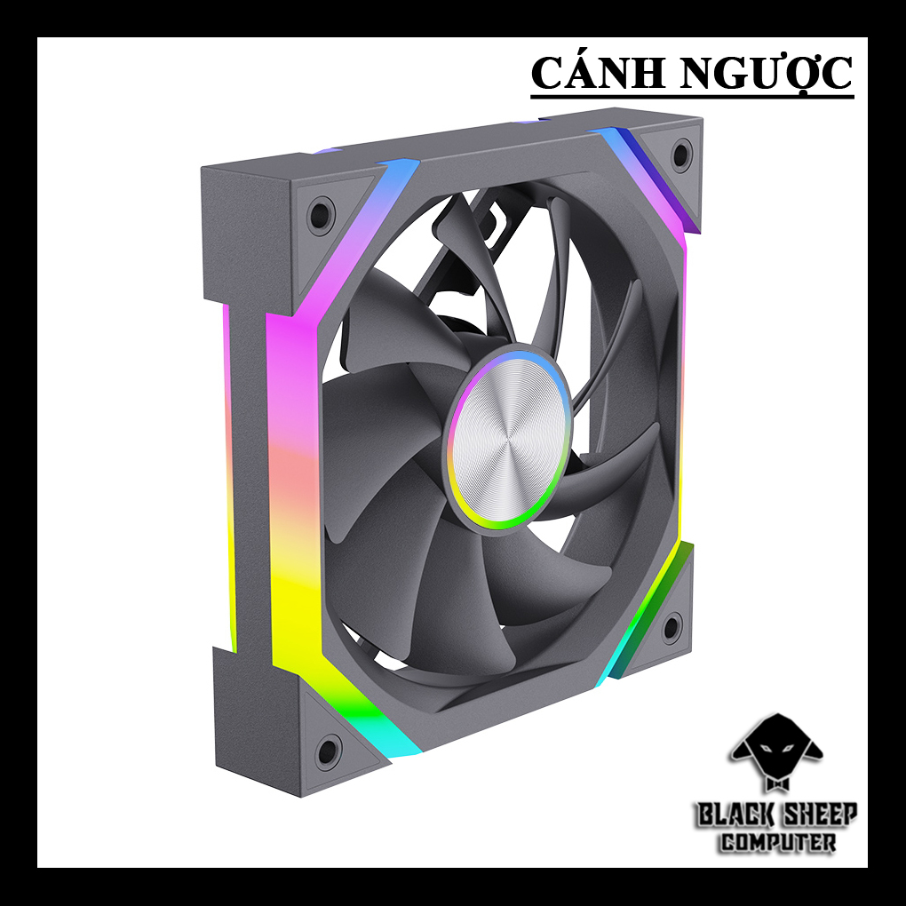 Quạt Fan MAGIC F129 ARGB BLACK NGƯỢC - SYNC MAIN 3PIN 5V Kèm 4 Ốc ( Không gắn nguồn hoặc cần Hub 3Pin 5v )