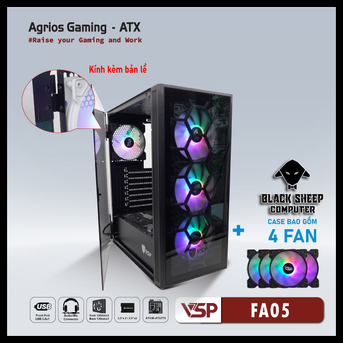 Vỏ Case VSP FA05 BLACK (SẴN 4FAN LED)