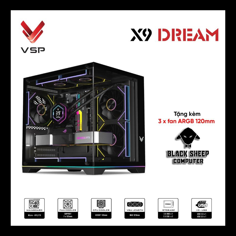 Vỏ Case VSP X9 DREAM BLACK (SẴN 3FAN ARGB)