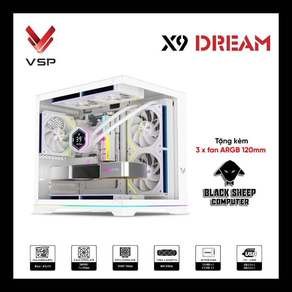 Vỏ Case VSP X9 DREAM WHITE (SẴN 3FAN ARGB)